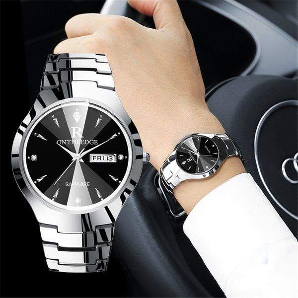 2018 Marque De Luxe Amant Montre Paire Étanche En Acier De Tungstène Hommes Femmes Couples Amoureux Montres Ensemble Montres Feminino CJ191116