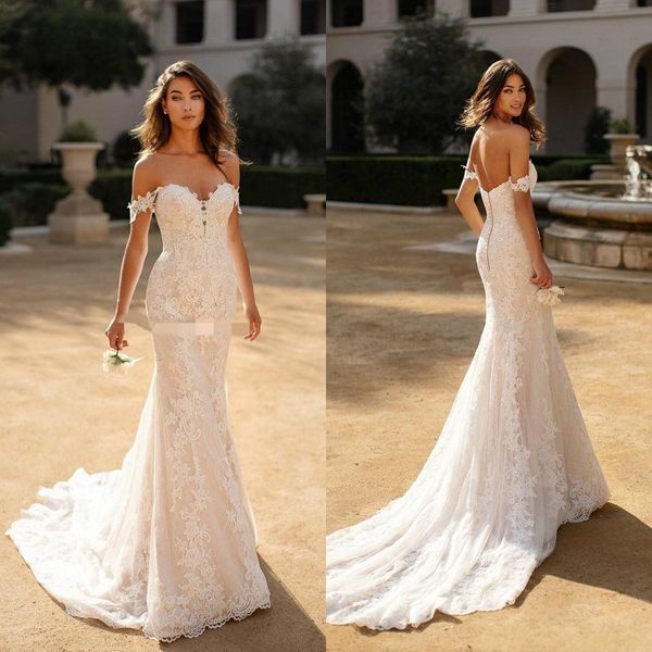 Nouvelle Arrivée Berta Sexy Sirène Robes De Mariée Hors Épaule Dentelle Dos Nu Robes De Mariée Balayage Train Plus La Taille Robe De Mariée Robe De Novia