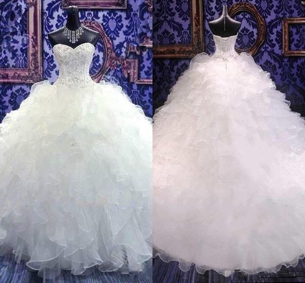 2018 Luxe Chérie Sans Bretelles Robe De Bal Robes De Mariée Broderie Robes De Mariée Princesse Corset Organza Volants Plus La Taille De MariageVestidos