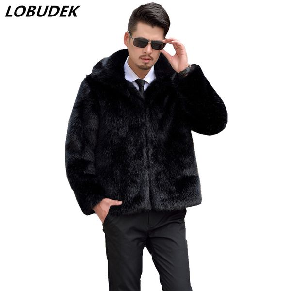 2018 manteau en fausse fourrure pour homme noir marron gris lâche vêtements d'extérieur décontractés hiver hommes chaud pardessus extérieur mode marée tenue vêtements