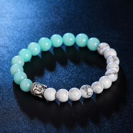 2018 mannelijke meisje gift armband zilveren kleur zee schildpad charme 8mm howliet en groene kwarts steen kraal yoga elastische mannen armband