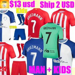 ATL Madrid Soccer Jerseys GRIEZMANN 23 24 120ème anniversaire 2023 2024 M.LLORENTE KOKE Correa LEMAR 120 ans Fans Chemise de football Hommes Kit Kit Uniformes