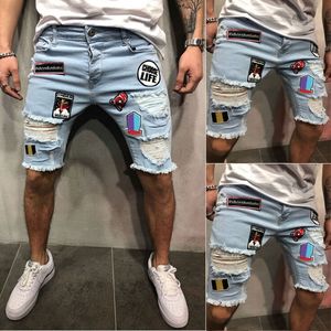 2018 Men Cool Street Desse Mens jeans rekbare gescheurde magere motorrijder vernietigde opgenomen denim shorts