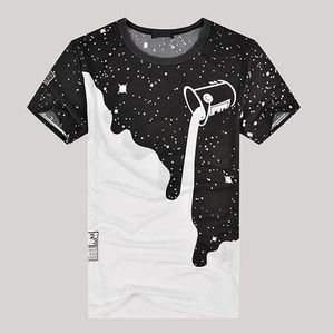 2018 mannen mode zomer melk gegoten patroon omgekeerde melk 3d t-shirt bedrukte korte mouw ronde hals slanke casual t-shirt heet