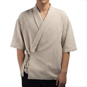 Chemise homme Kimono japonais Harajuku chemise homme lin rétro origine Streetwear cardigan d'extérieur chemises traditionnelles à point ouvert