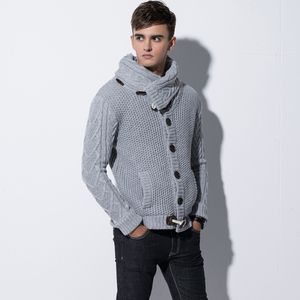 2018 mannen winter gebreide truicoat turtleneck truien mannelijke slim fit vest hoorn knop trui jas sjaal kraag knitwear