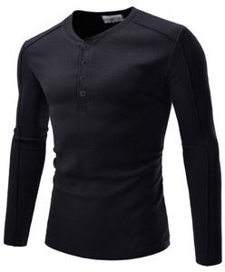 2018 Men039S Solid Color Vneck Lange mouw Gebreide T -shirt -vormige basis Herfst Sweater T Blood Slim Lycra Cotton T -shirt8799384