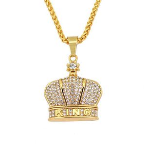 2018 Hommes 18K Plaqué Or Roi Couronne Charme 75CM Chaîne Cubaine Hip Hop Glacé Or Couronne Roi Pendentif Collier Pour Hommes Femmes