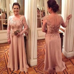 2018 Vestidos para la madre de la novia Apliques de encaje con cuello joya Mangas largas Vestido de madre de talla grande Vestidos de noche para fiesta de bodas