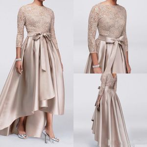 2018 mère hors robes de mariée champagne dentelle appliques paillettes haut 3/4 manches longues satin haute ceintures basses robes de soirée robes de marié