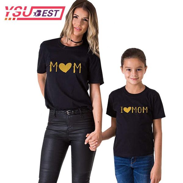 Tenues mère-fils, vêtements assortis pour fille, T-shirt, ensemble Look de famille, J'aime maman, bébé et maman, T-shirt