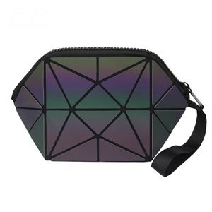 2018 Multi-fonction Géométrique Zipper Cosmétique Sac Femmes Lumineux Maquillage Sac Dames Cosmétiques Organisateur Pliant Voyage Maquillage Sac en gros