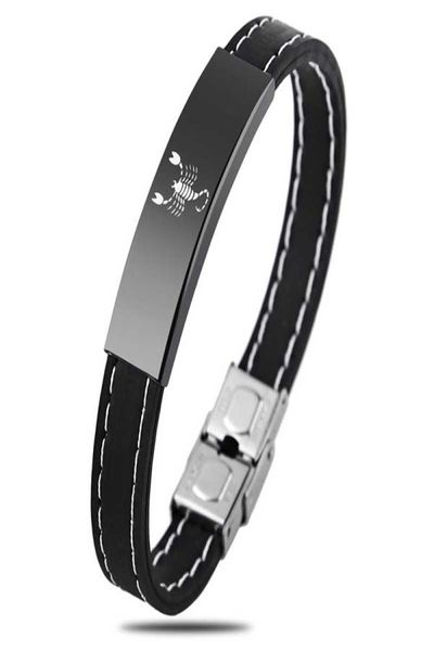 2018 Nouveau 12 signes zodiaques Bracelet en silicone pour hommes Femme Femmes en acier inoxydable Virgo Balance Scorpio Mens Bracelets Wristband6320670