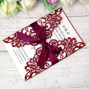2020 Nouvelle livraison gratuite 5 * 7 cartes d'invitation rouges avec ruban pour mariage douche nuptiale fiançailles anniversaire remise des diplômes invitation de fête d'affaires