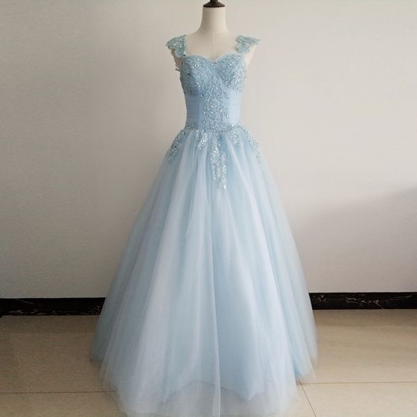 2023 nouvelles images réelles robe de bal robe de Quinceanera avec bretelles longueur de plancher paillettes tulle appliques paillettes perles doux 16 robes