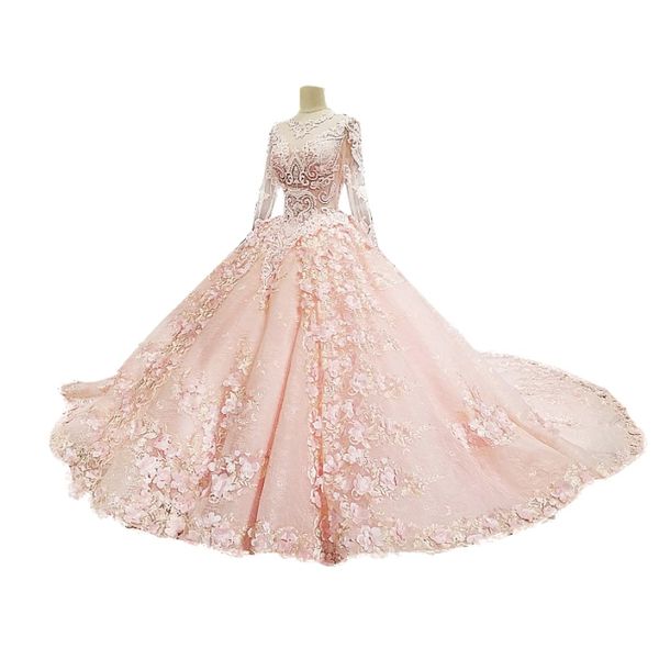 2018 Nouvelle robe de balle d'arrivée Robes de mariée de la cour royale avec appliques manches longues sur mesure, robe invitée de mariage chinois sur mesure 329T