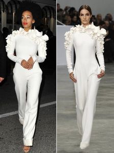 Nieuwe collectie celebrity jurken witte been jumpsuit lange mouwen hoge hals met bloemen formele feestavondjurken op maat gemaakt 155