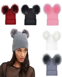 2018 nouveauté nouvelle mode femmes hiver chaud Crochet tricot Double fausse fourrure Pom Pom Beanie chapeau casquette de haute qualité Top305447685