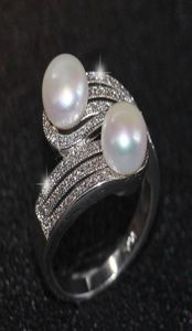 2018 Nouvelle arrivée Top Sell Sell Luxury Jewelry 925 Sterling Silver Two Pearl Pave CZ Diamond Party Office Women Band Ring For Lovers3439412