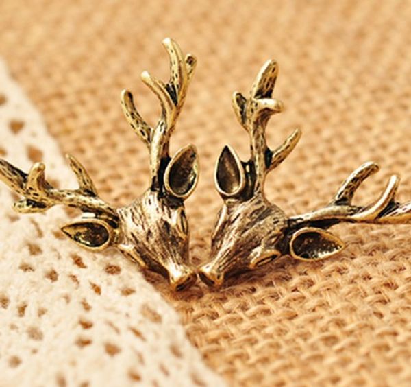 Nuevas llegadas Pendientes de moda novedosa Bijoux Vintage Retro Brincos oorbellen Cabeza de ciervo Antlers Stud Pendiente para mujer Joyería