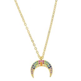 2018 nouveaux bijoux arrivés pour cadeau de Noël Rainbow CZ pierre colorée croissant de lune Hord charme 925 collier pendentif en argent sterling2980