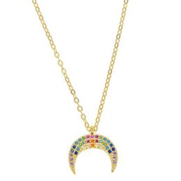 2018 New Arrivée Jewelry for Christmas Gift Rainbow CZ Colored Stone Crescent Moon Hord Charm 925 STERLING Silver Pendant Collier 272Y