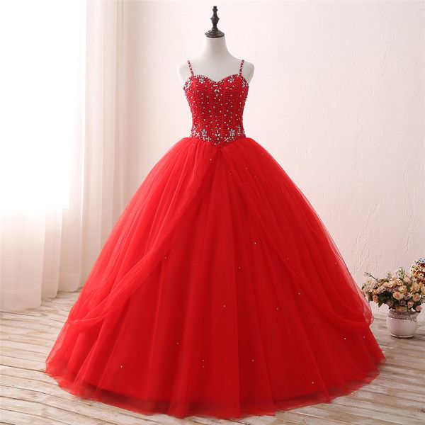 2018 nueva llegada foto real sexy rojo cristal rebordear bola vestido quinceañera vestido con lentejuelas dulce 16 vestido vestidos Vestido Debutante Vestidos BQ128