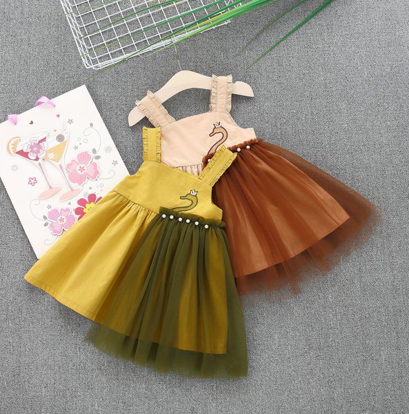 2018 New Baby Girl Ropa de verano Vestidos para niños Cisne de dibujos animados con cuentas Princesa Vestidos de fiesta Infant Toddler Girls Ropa Casual Sundress