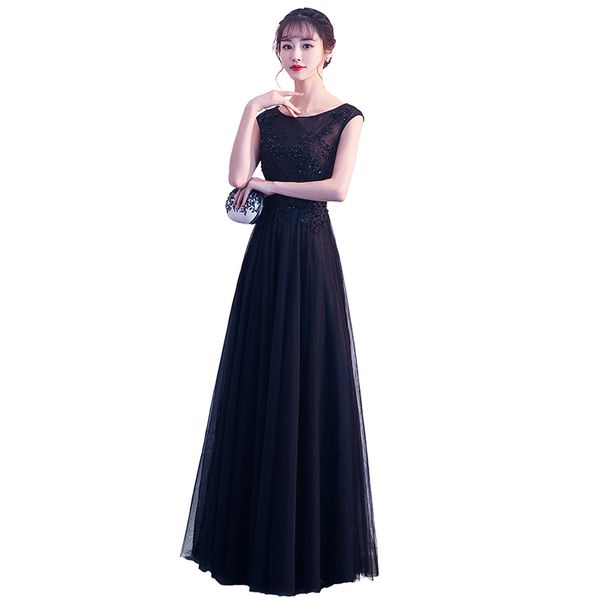 Qatar 2024 livraison gratuite nouvelle dentelle noire élégante longue robes de soirée dentelle appliques épaule demoiselle d'honneur robes de soirée HY090
