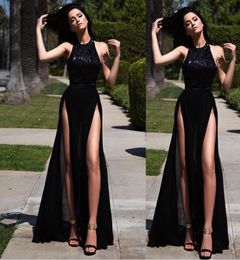 2018 New Black Sexy Summmer Vestidos de noche largos de la noche de muslos vestidos de fiesta con vestidos de fiesta de longitud de piso barata 4430503
