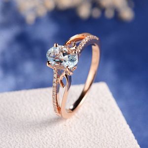 Nuevo anillo de piedra azul, piedras rosas, anillos de boda de compromiso de oro para mujer, joyería de moda
