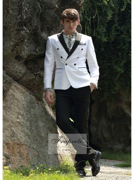 2018 Nueva marca clásica chaqueta blanca de doble botonadura traje formal de hombre con pantalones esmoquin novio mejor hombre trajes de boda para hombres novio