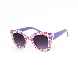 Gradiëntlens Cat Eye-zonnebril voor kinderen Kinderen Meisjes Schattige babybrillen Ronde bloemenprint Brillen Kinderbril