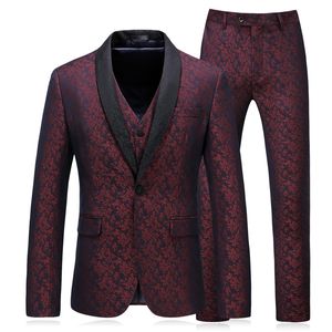 2018 nieuwe merk mode mannen pakken blazers rood printen slim fit pak formele bruiloft zakelijke mannelijke smoking bruidegom prom feest pak