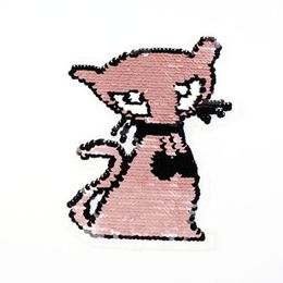 2018 Nouveau chat Chat Reversible Change Color Sequins Couse sur des patchs pour vêtements DIY Patch Applique Sac Vêtements Colon