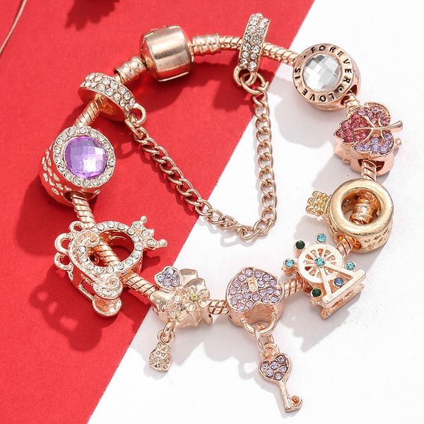 2018 nouveau bracelet à breloques or rose coccinelle fleur coeur casier clé pendentif perles de charme européennes perles en nid d'abeille bracelet s'adapte à Pandora bracelets à breloques collier