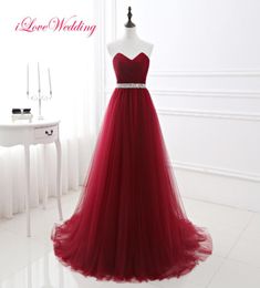 2018 NUEVO CARATE RED DARK RED Long Party Party Party Sweetheart Clayline Rata de Soiree Tulle Tulle Beade Sash Weeding Gow6225934