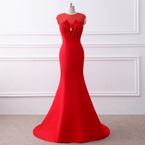 2018 nieuwe goedkope voorraad rode lange mouwen chiffon avondjurken kralen kristallen formele prom party celebrity jurken qc1142