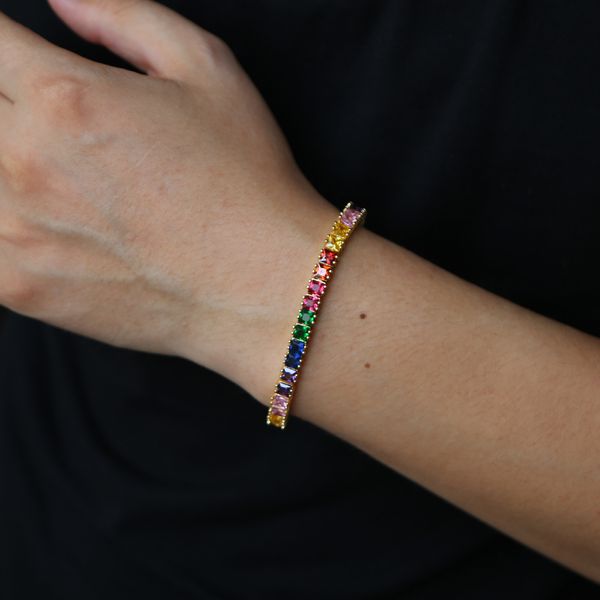 2019 nouveau Chic Deisgn arc-en-ciel Tennis Bracelet coloré Zircon chaîne Bracelet Simple mode bracelets bijoux pour femmes dames cadeaux