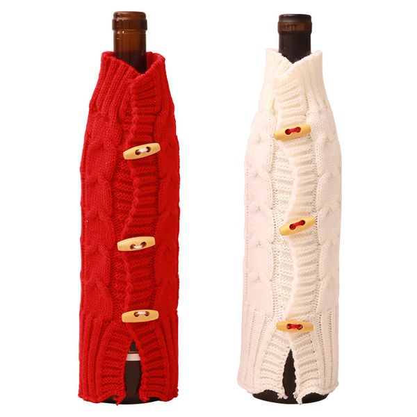 2018 nouveau noël rouge bouteille de vin couverture tricot pull artisanat bouteille de vin manteau dîner fête Table décor