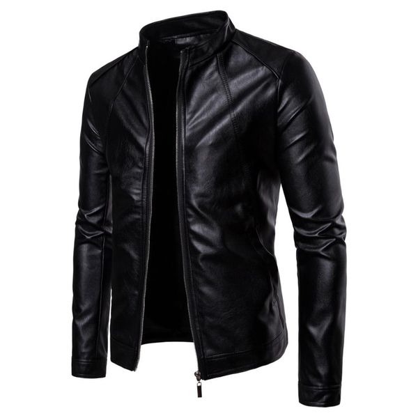 Chaquetas para hombre, cuello nuevo, locomotora masculina, moda de cuero, color puro, chaqueta de cuero PU lavada