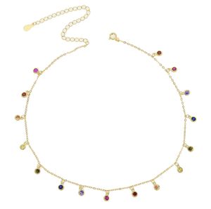 Boho chocker kleurrijke zirkoon ketting goud kleur ketting kwastje tiny regenboog cz chocker ketting vrouwen 925 zilveren collier femme