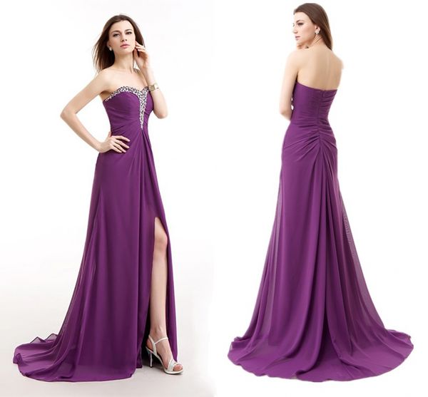 Nouveau élégant violet soutien-gorge robes De soirée formelles violet demoiselle d'honneur robes De bal licou queue fentes robes De Fiesta HY024