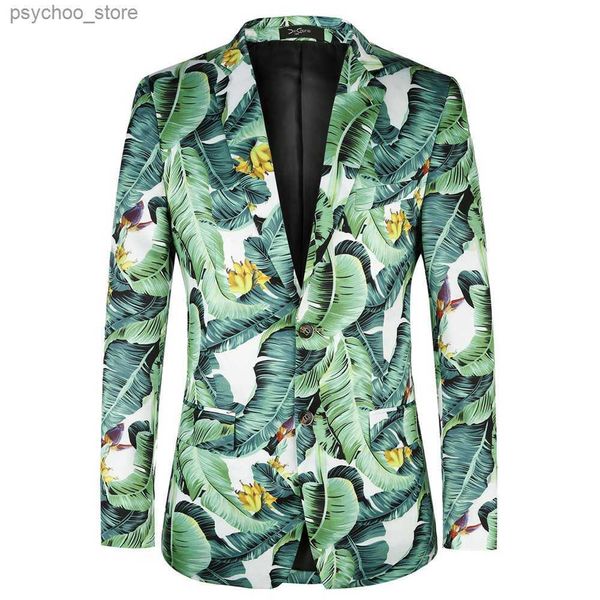 2018 Nuevo Euro EE. UU. Talla grande 4XL Marea Hombres Moda Casual Verde Hoja de Plátano Estampado floral Traje Chaqueta Blazer Masculino Slim Fit Q230828