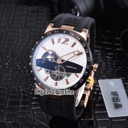 2019 New Executive Or Rose Cadran Blanc / Noir Automatique Tourbillon Montre Homme Bracelet Caoutchouc Noir Montres De Sport Pas Cher Puretime UN-B115a1