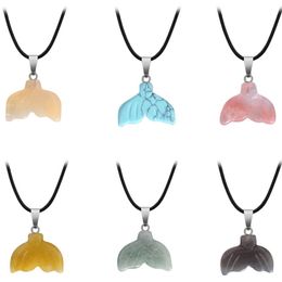 Ketting Vis Staart Hanger Kettingen Designer Sieraden Healing Turquoise Groen Aventurijn Quartz Steen Verzilverd Lederen Link Chain Legering Chokers voor Vrouwen