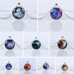 2018 nieuwe mode galaxy kettingen nevel ruimte glas cabochon hanger ketting zilveren ketting merk sieraden vrouwen geschenken