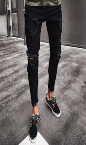 2018 New Fashion Men Ripped Skinny Jean détruit les jeans Balck jeans Balck Balck Pantal