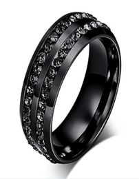 2018 New Fashion Men039s Ring Black Crystal Ring Titanium Steel Fulldrill Double Row Circle Diamond Wedding Ring5616307