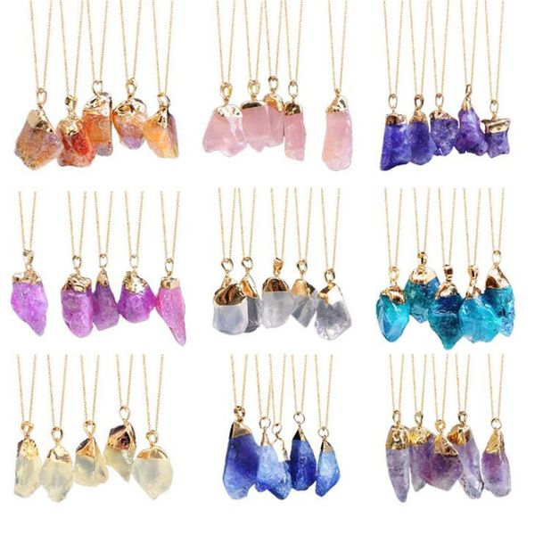 Coloré Naturel Pierre Cristal Collier Femmes Pendentif Blanc Rose Quartz Guérison Chakra Hommes Colliers Bijoux Cadeau